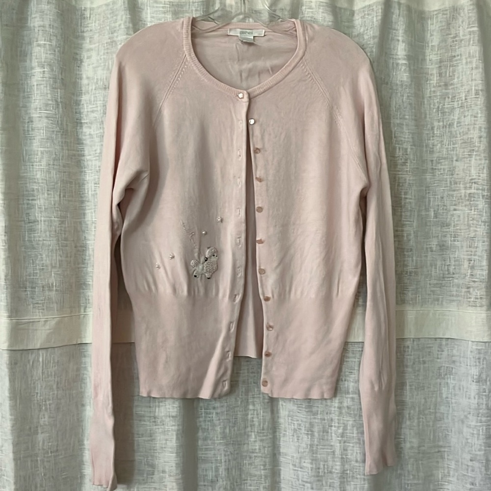 Vintage Pink poodle cardigan L